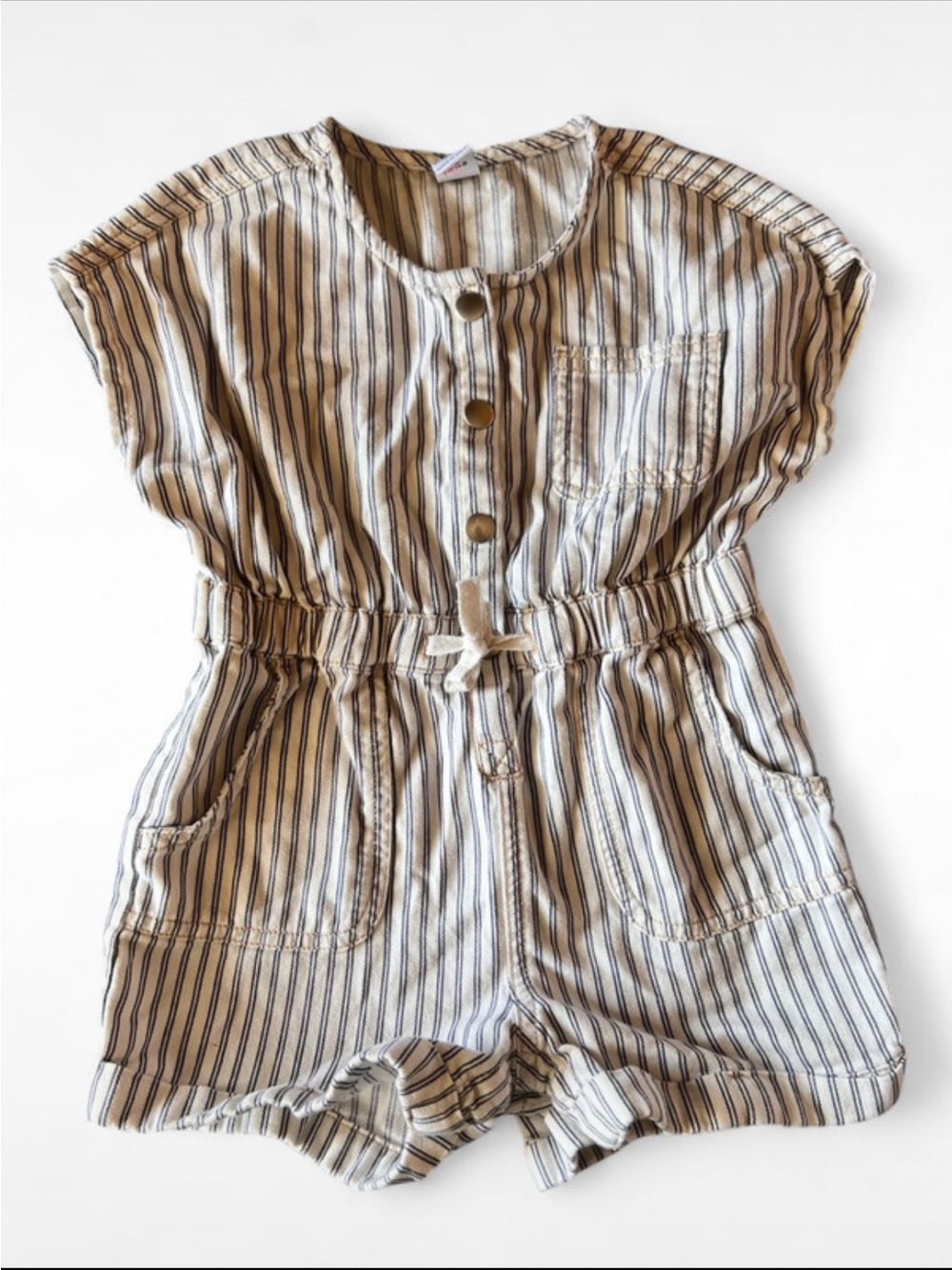 Old Navy 2T Blue & Cream Striped Utility Romper | Button Front | Summer neutral